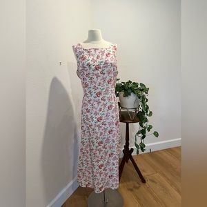 Vintage Liz Claiborne Fruit and Floral Pale Pink Midi Maxi Dress Size 16 Petite